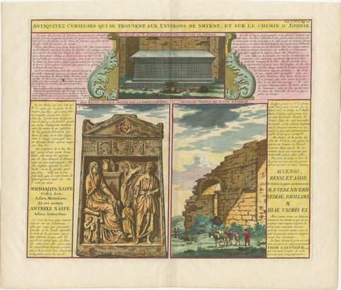 Antique Print showing Monuments in Ephesus, present-day Izmir province, Turkey, view 2