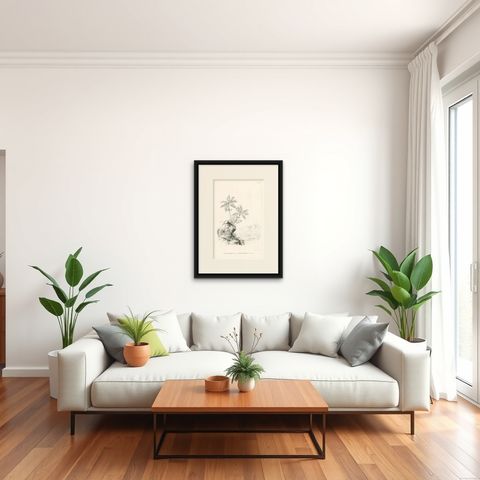 Antique Botany Print of Palm Species by Blume 'c.1840', shown framed in a room