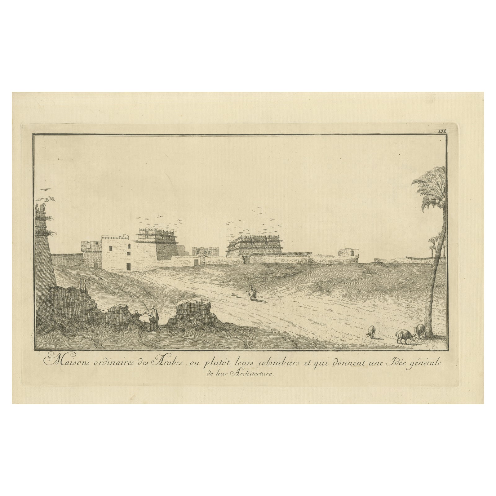 Arab Houses and Pigeon Towers in Egypt, Norden Architectural Engraving, c.1755