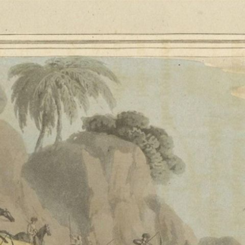 Decorative Hand-Colored Antique Print of Tartars Hunting Deer in Russia, 1813, close-up 1