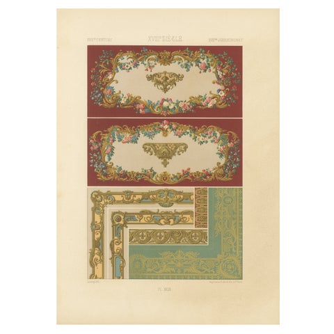 18th Century French Wall and Border Decoration, Rococo Floral Frames, Plate XCI