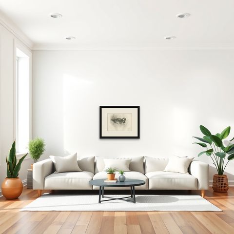 Duck and Duckling, Antique Bird Print after Lilian Medland, circa 1909, shown framed in a room