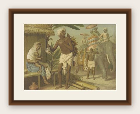 Large Antique Chromolithograph, India Tiger Hunt Scene, Leutemann, ca. 1890, shown framed