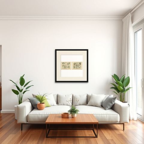 Antique German Botanical Atlas Plates, Tafel 13–14, Ferns & Conifers, 1885, shown framed in a room