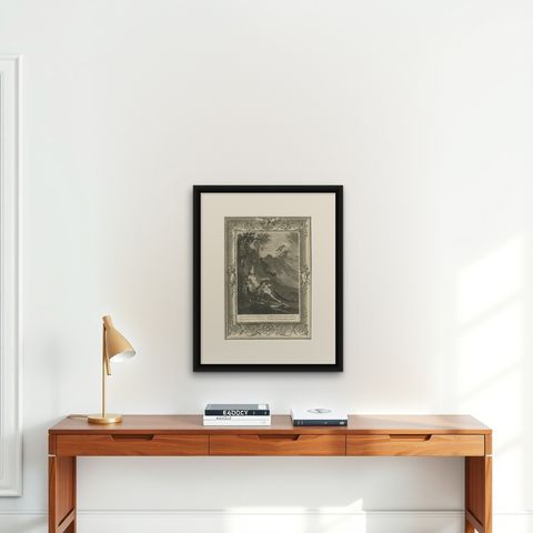 Print of Water Nymph Clytia, Daughter of Oceanus, Turning into a Sunflower, 1733, shown framed on a wall