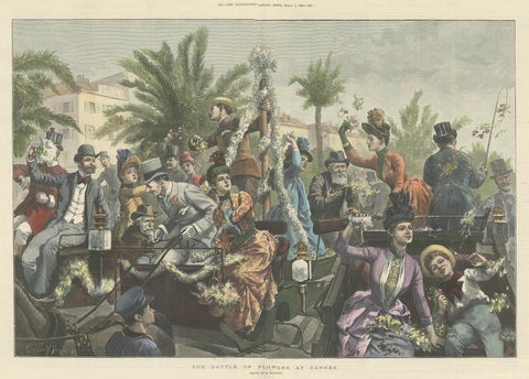 Antique Print of 'The Battle of Flowers' at Cannes by Hopkins, '1889', view 2