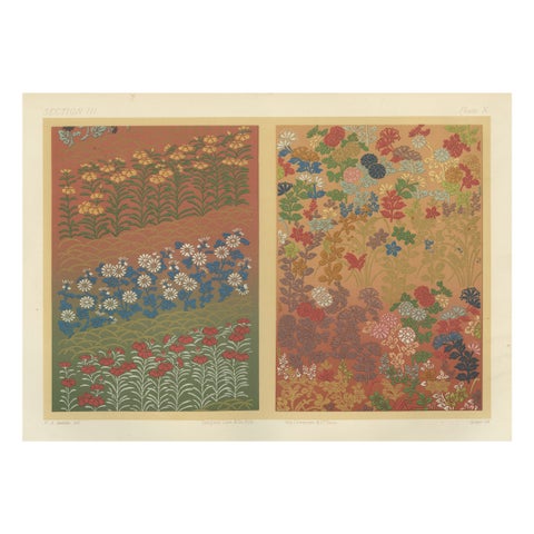 Japanese Garden Flowers in Bloom: Antique Lithograph, 1880s