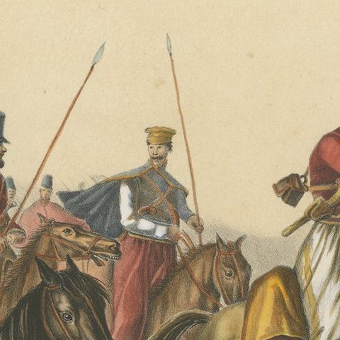 Antique Hand Colored Print of Russian and Polish Horses, close-up 1