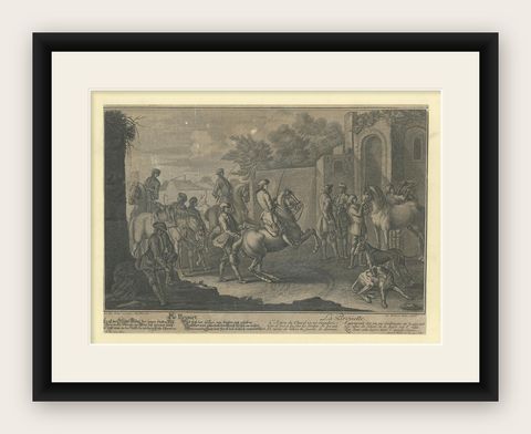 Antique Horse Print of a 'Pirouet' by Ridinger '1722', shown framed