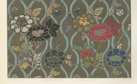 Japanese Floral Textile Pattern Print by G. A. Audsley, Paris, c. 1882, close-up 3