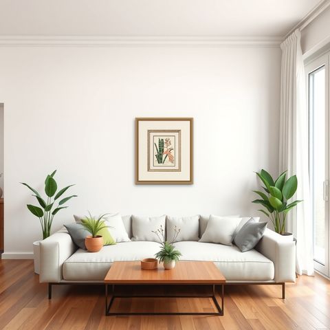 Antique Botanical Lithograph, Rohan’s Billbergia, de Vriese, 1856, shown framed in a room
