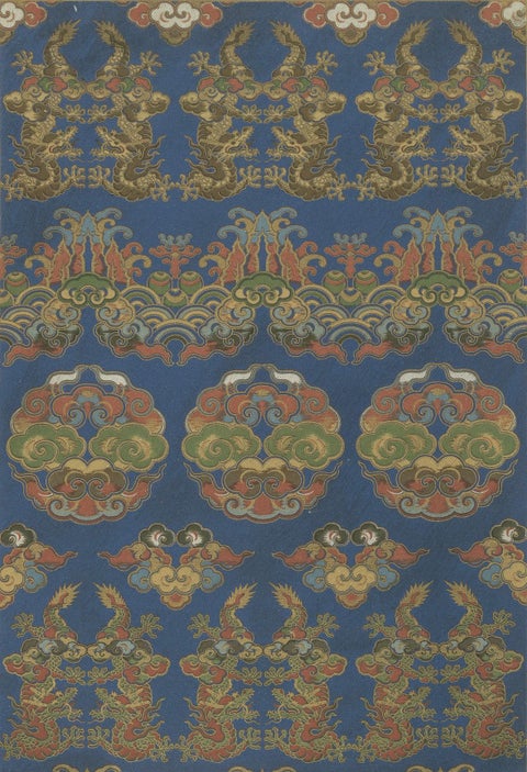 Japanese Chrysanthemum and Cloud Patterns: Antique Lithograph, 1880s, close-up 4