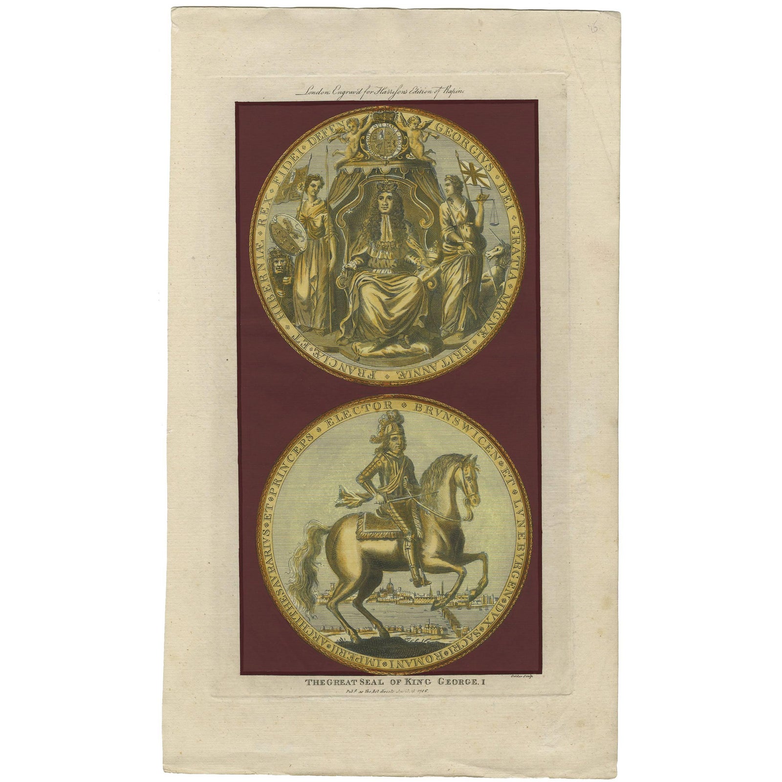 Great Seal of King George I Engraving, Harrison’s History of England 1786