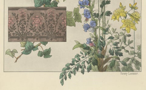 Floral Harmony in Art Nouveau: A Botanical Composition by Henry Lambert, 1896, close-up 1