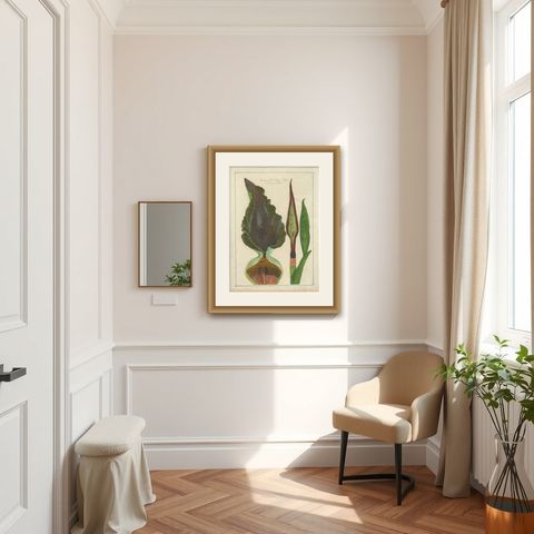 Dragon Arum, Poisonous Plant Botanical Engraving, Thornton, 1802, shown framed in a room