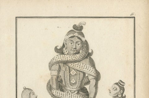 1806 French Print of Quichena: Serpent-Wrapped Deity - Hindu Engraving, close-up 1