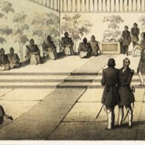 Original Old Print of the American Perry Delegation in Japan by Hawks, 1856, close-up 2