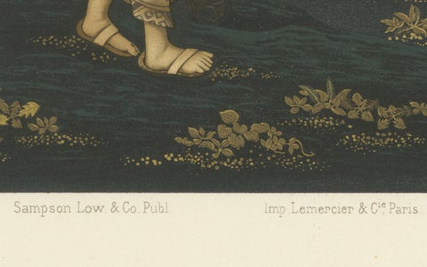 Japanese Woman in Plum Blossom Grove: Antique Lithograph, 1880s, close-up 1