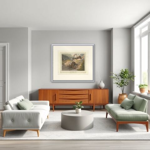 Foreign Field Sports: The Bear Triap Aquatint by Dubourg, Merke & Howitt, 1813, shown framed in a room