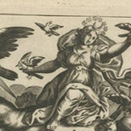 Antique Frontispiece of Birds and Putti by Merian, 1660, close-up 1