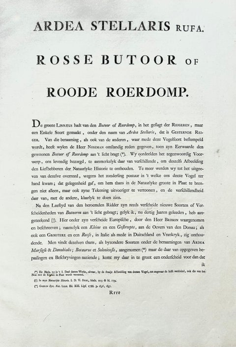 Ardea Stellaris Rufa, Eurasian Bittern from Nederlandsche Vogelen, 1809, view 9