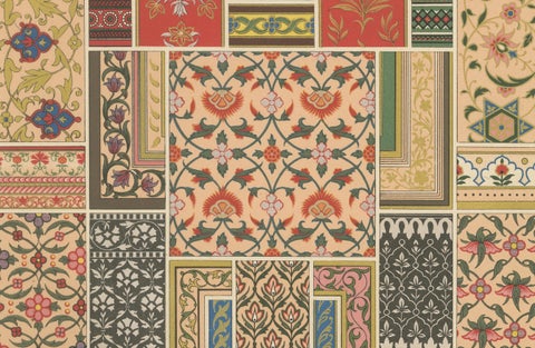 Indian Floral Motifs, Antique Print of Decorative Patterns from India, c.1869, close-up 1