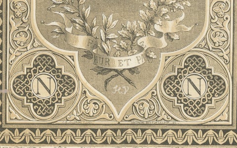 Napoleon Bonaparte, Imperial Eagle and World Allegory, French Engraving, 1843, close-up 1