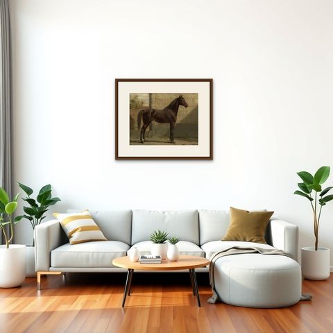 Antique Lithograph Print of East Prussian Horse, 1898, Good Condition, shown framed in a room