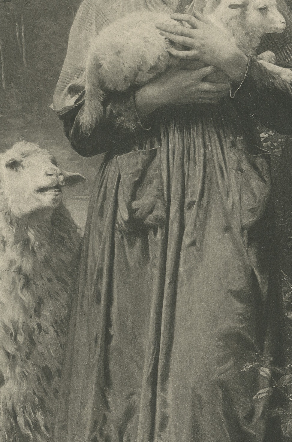 The Newborn Lamb after William Bouguereau, Antique Photogravure, circa 1880, view 5