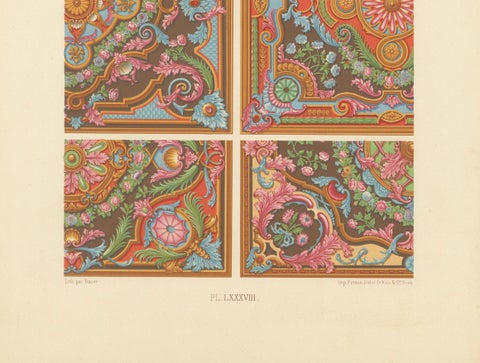 18th Century Rococo Ceiling and Panel Decoration, French Floral Scrolls, 1869, close-up 1