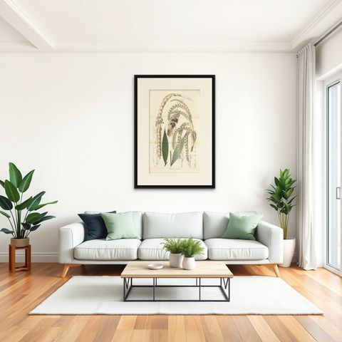 Large Original Antique Botanical Illustration of the Plectocomia Elongata, c1860, shown framed in a room