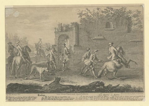 Antique Horse Print of a Redopp/Terre à Terre Training by Ridinger, 1722, view 2