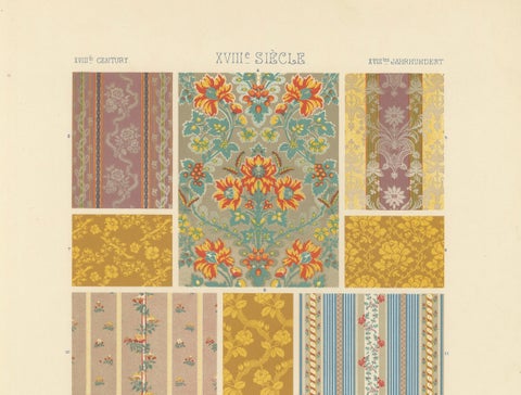 18th Century French Textile Patterns, Floral and Striped Rococo Fabrics, 1869, close-up 2