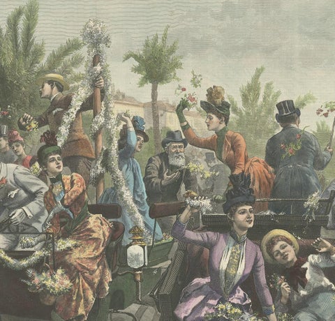 Antique Print of 'The Battle of Flowers' at Cannes by Hopkins, '1889', view 4