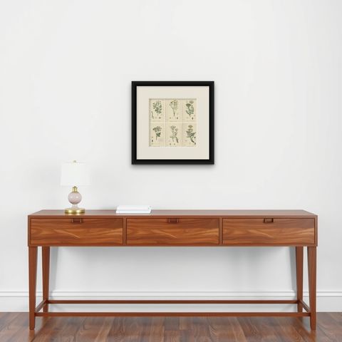 Antique English Botanical Prints, British Wildflowers & Herbs for Interiors, shown framed on a wall