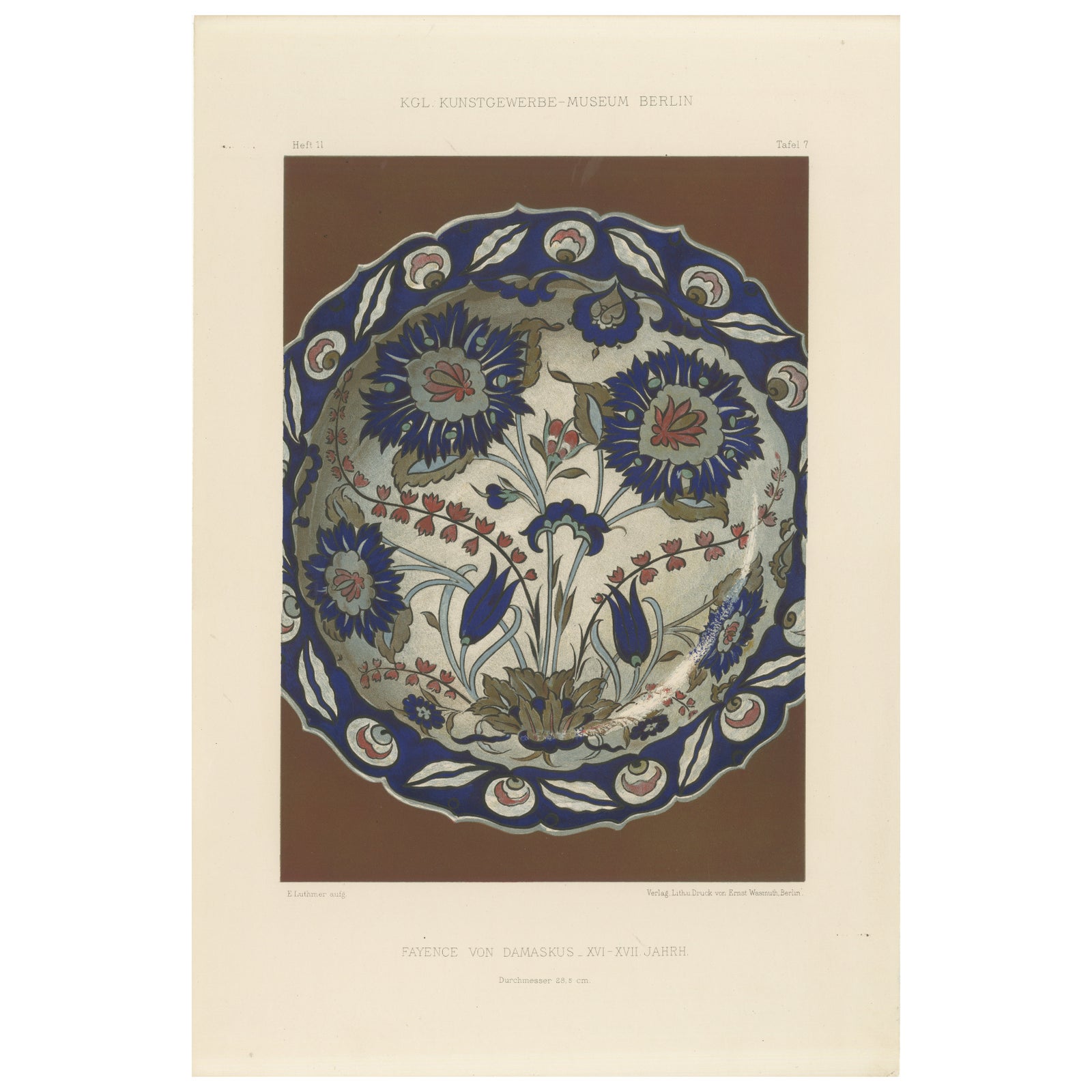 Damascus Faience Plate with Carnations and Tulips, Julius Lessing, Berlin 1890