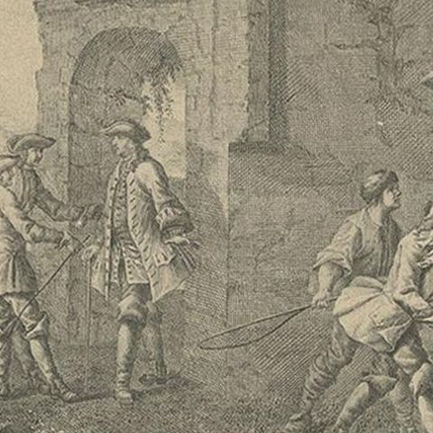 Antique Horse Print of a Redopp/Terre à Terre Training by Ridinger, 1722, close-up 2