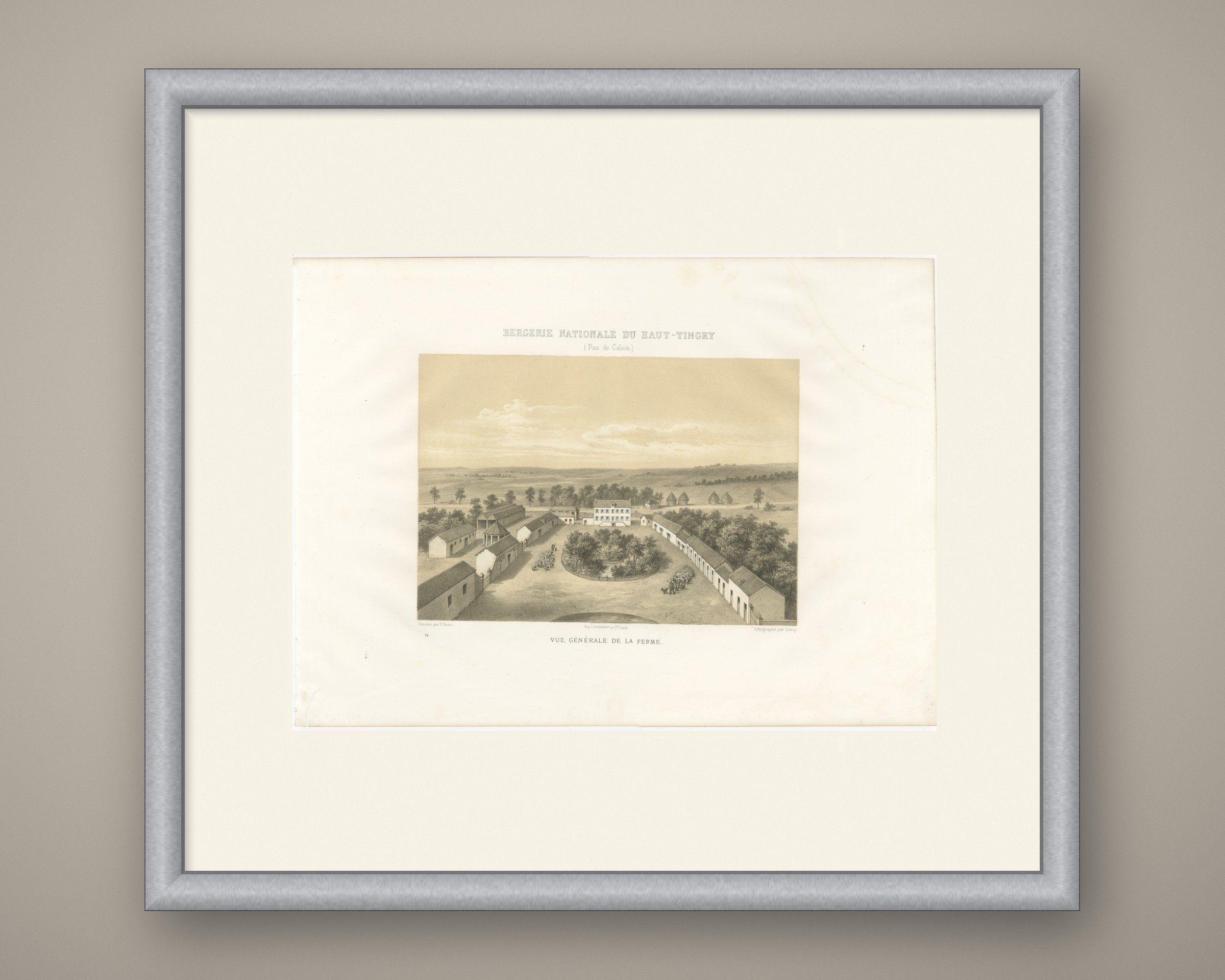 Haut-Tingry National Sheep Farm, Antique French Farm View, 1873, shown framed