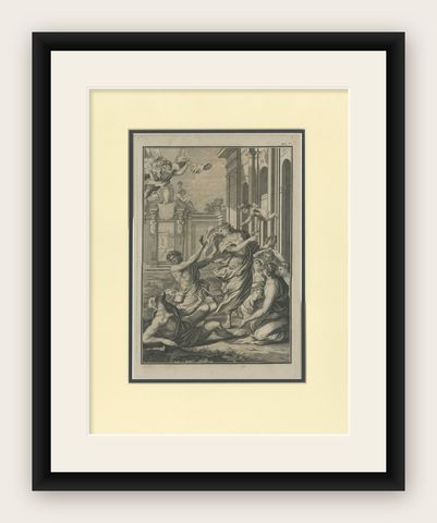 Antique Print of Flora Turning Limace Into a Slug by Volckamer 'c.1710', shown framed