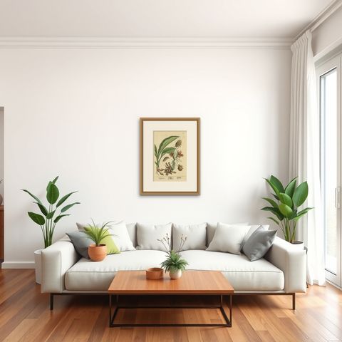 Botanical Illustration of White Turmeric (Curcuma zedoaria) by Blackwell, 1696, shown framed in a room