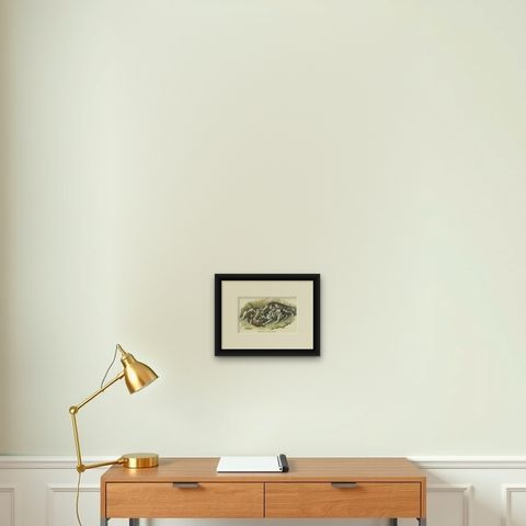 Antique Hand-Colored Print of Hunting Dogs Attacking a Fox, 1812, shown framed on a wall