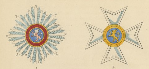 Electoral Hesse, Golden Lion Insignia, Plate XLI, Wood Engraving, 1844, close-up 1
