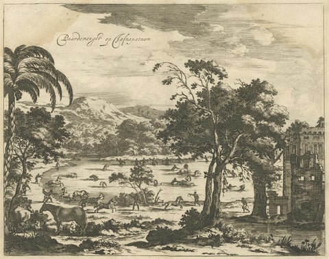 Antique Print of Horse Catching in Ceylon/Sri Lanka by P. Baldaeus (1672), view 2