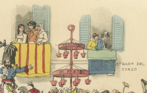 Roman Carnival Horse Race & Festive Corso - 1820 Etching, close-up 3