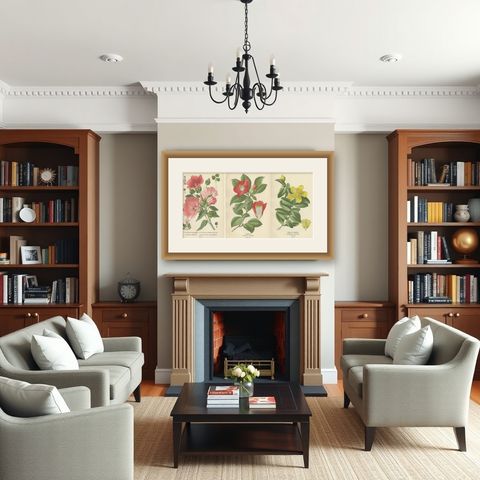 Botanical Elegance: A Triptych of 19th-Century Floral Art, 1896, shown framed in a room