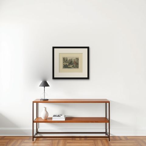 Antique Bird Print of the Himalayan Monal, '1879', shown framed on a wall