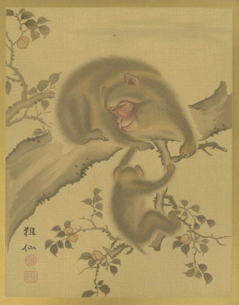 Japanese Monkey Prints: Serene 19th-Century Nature Studies with Peaches, close-up 4