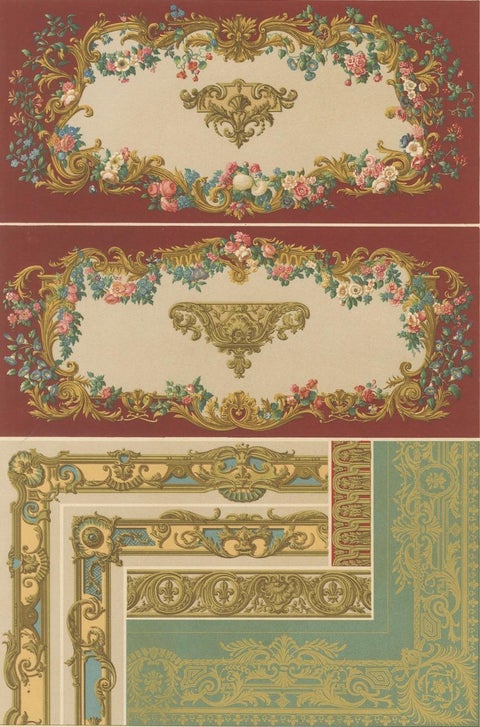 18th Century French Wall and Border Decoration, Rococo Floral Frames, Plate XCI, close-up 3