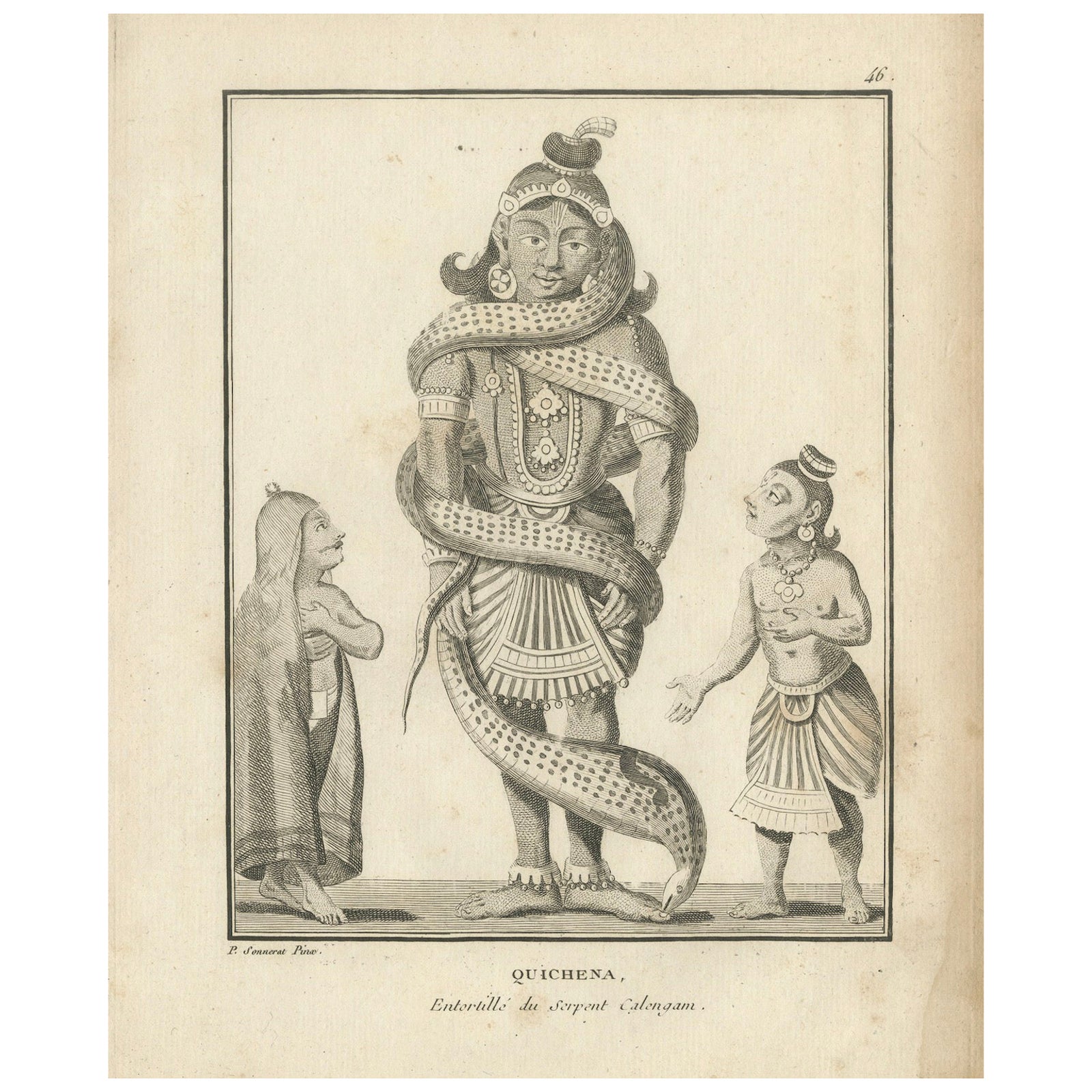1806 French Print of Quichena: Serpent-Wrapped Deity - Hindu Engraving