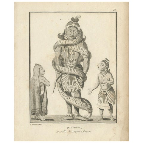 1806 French Print of Quichena: Serpent-Wrapped Deity - Hindu Engraving